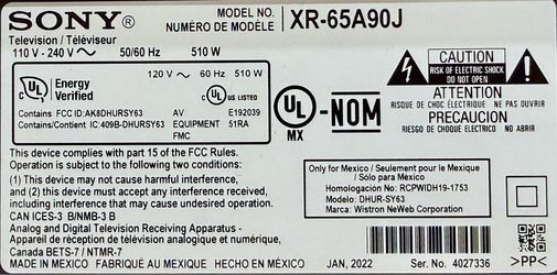 Sony XR-65A90J OLED – Cracked Screen – All Parts Working, Good option for TV repairmen