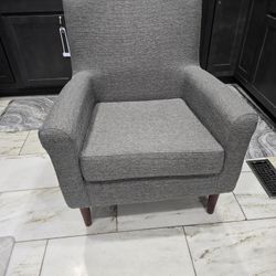 Gray Upholstered Armchair w/ wooden legs (**READ DESCRIPTION **)