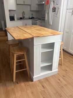 Kitchen Island with Butcher Block Top w/ stools