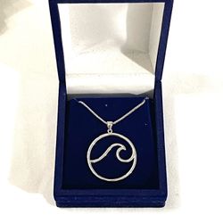Brand New Sterling Silver (BOMA Jewelry) Wave Water Element Circle Pendant With 18” silver necklace