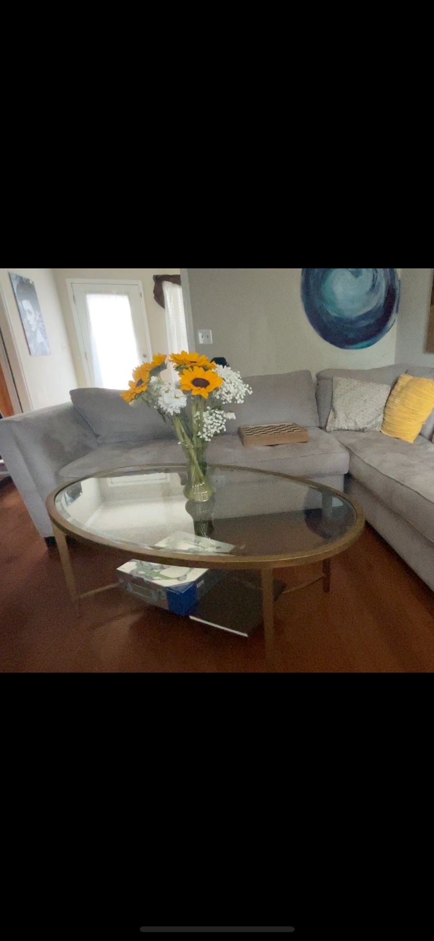Perfect Modern Oval Glass Coffee Table - Gold Frame