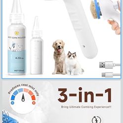 Pet Steam Brush for Dog & Cat - 3-in-1 Steam Grooming Brush for Shedding & Hair Removal - Self Cleaning Spray Comb with Mist for Long Haired Pets - In