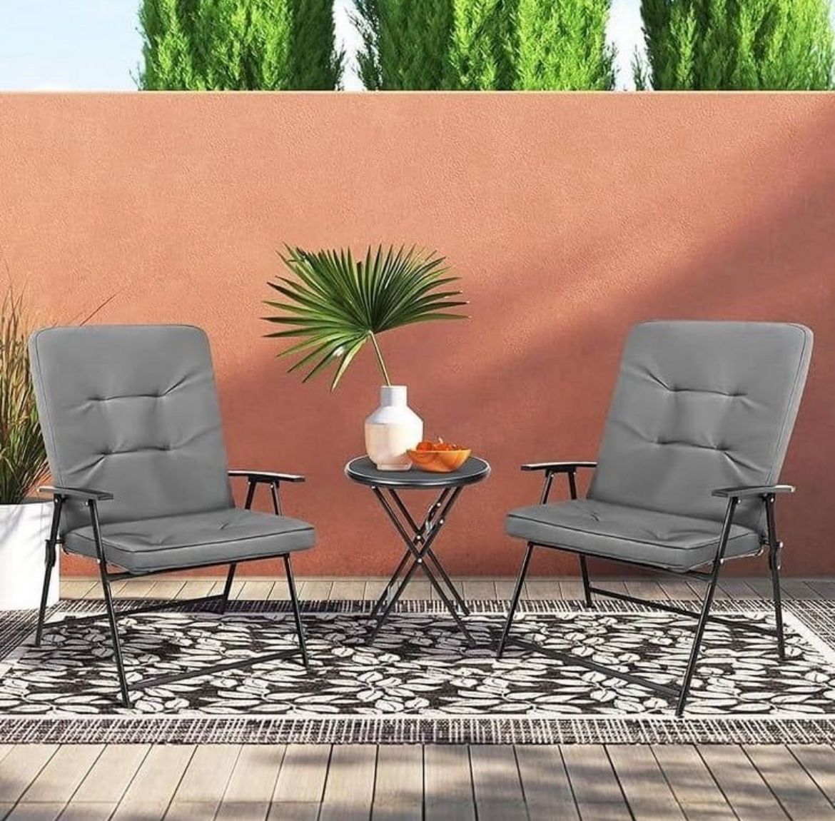 3 Pieces Folding Chair Set With Cushions ( Grey )