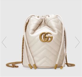 GUCCI Calfskin Matelasse Mini GG Marmont 2.0 Bucket Bag Off White