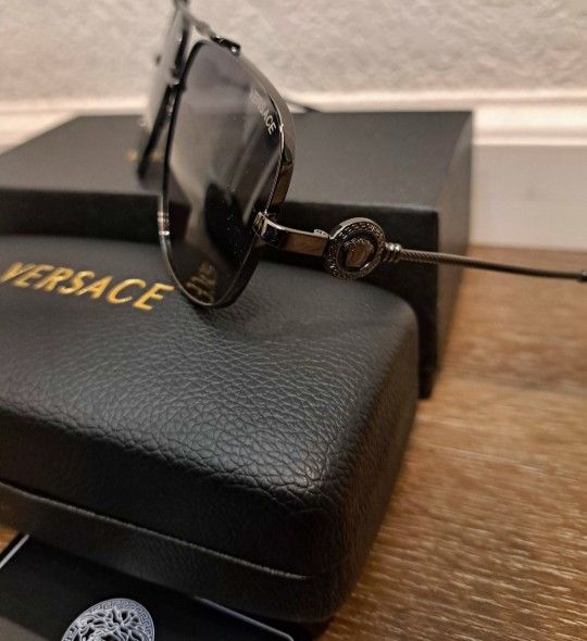 Gianni Versace Gun Metal Framed Aviator Dark Lens Sunglasses