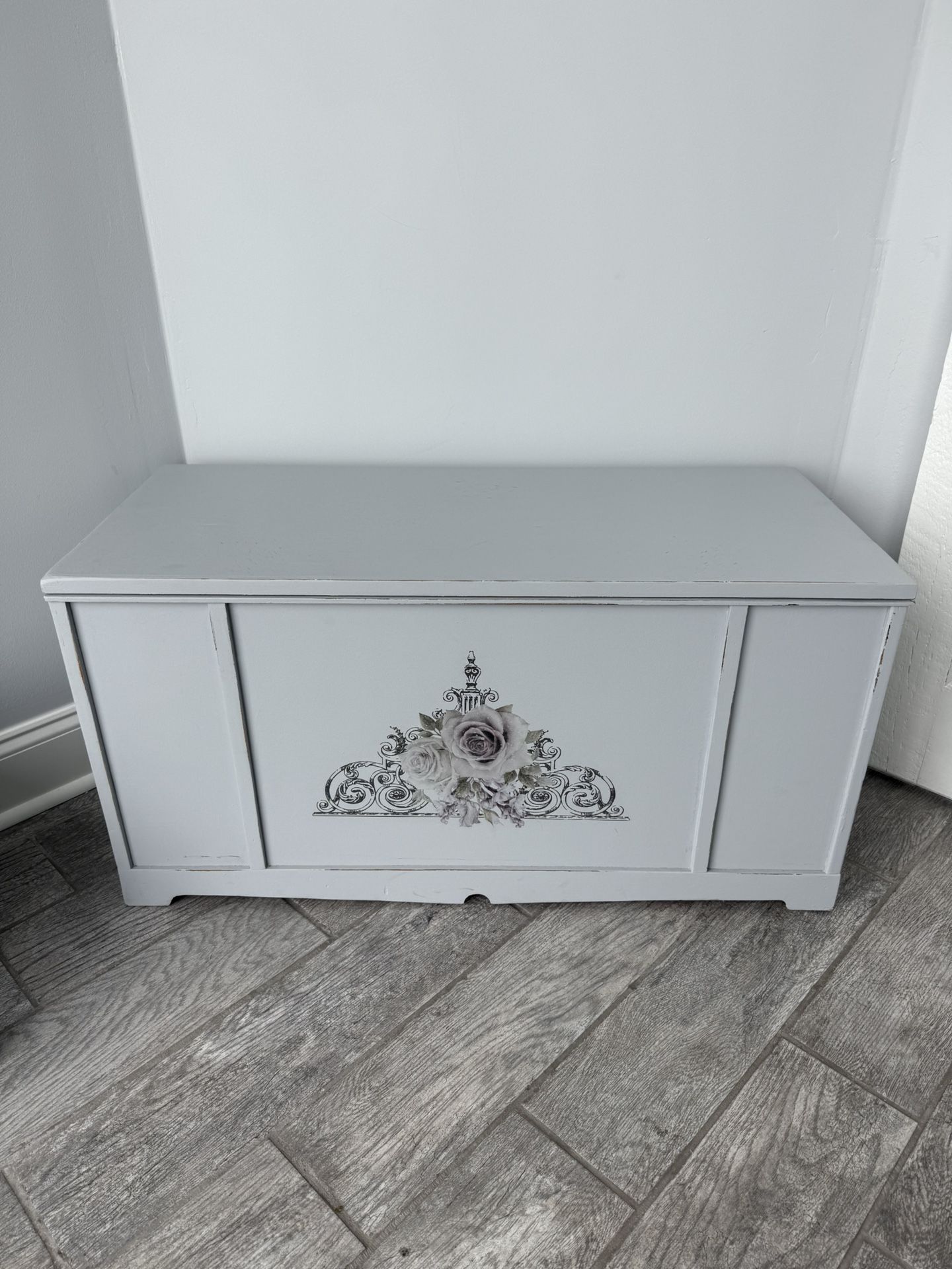 Hand painted Wood Grey Storage Chest