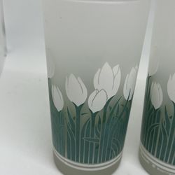 Set of 2 Vintage Pasinski Glass Washington Frosted White Tulip Glasses Tumblers