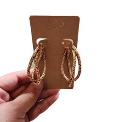 Vintage 925 Italy Gold Toned Twist Hammered Hoop Earrings 2"