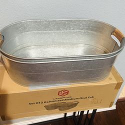 Cubo de hielo galvanizado, 2 piezas de 5 galones ovalados para bebidas, cubos de hielo para fiestas, cubo de metal con mango de ratán para cerveza, wh