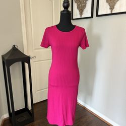 Long Ribbed Short Sleeve Dress 