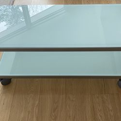 Crate & Barrel TV Glass Console on Wheels