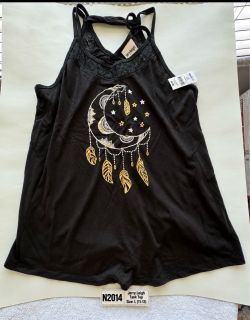jerryleigh Double Strap Tank Black with Moon & Feathers Design Size: L (11-13)