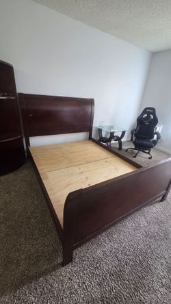 Queen size bed frame with chest cabinet