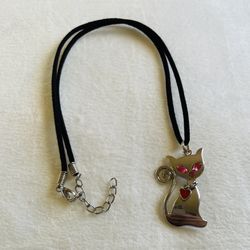 Brand New Stainless Steel Cute Pink Crystal Eyed Cat Pendant Necklace