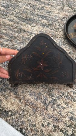 Antique Tole Painted Metal Letter Holder
