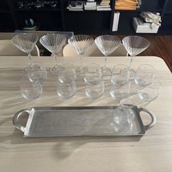 Drinking Glasses, Tray, Small Decanter