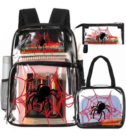 3 Pcs Clear Backpack Kids Spider Black Red Lunch Bag Pencil Case Transparent