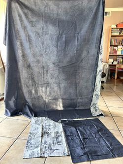 New Queen Size Linen Cotton Bedding Set – Chinese Landscape Print – Breathable Summer Quilt Cover Set