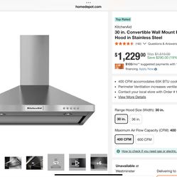MOVING SALE KITCHENAID 30” RANGE HOOD -NEW