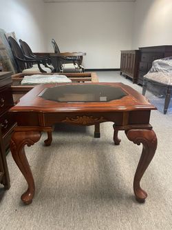 Cherry Wood End Table with Glass Top