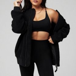 NWT Fabletics Khloe Kardashian Fall Edit Oversized Teddy Bomber Jacket - xs