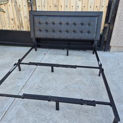 Queen Size Metal bed frame with faux leather headboard// in very good condition