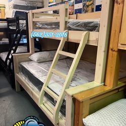 New Solid Pine Wood Twin / Full Bunk Bed Heavy Duty