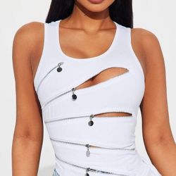 White cut out zip up top