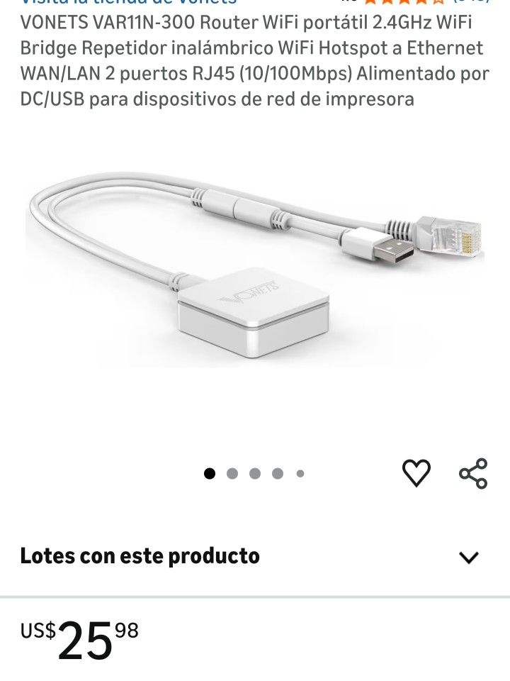 VONETS VAR11N-300 Portable WiFi Router 2.4GHz WiFi Bridge Wireless Repeater WiFi Hotspot to Ethernet WAN/LAN 2 RJ45 Ports (10/100Mbps) DC/USB Powered