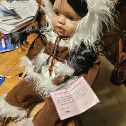 Vintage Porcelain Native American Doll