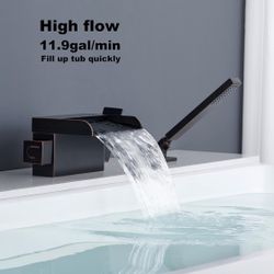 Waterfall Roman Tub Faucets Deck Mount Oil Rubbed Bronze Bathtub Faucets Brass Tub Filler Bathroom Faucets with Hand Shower