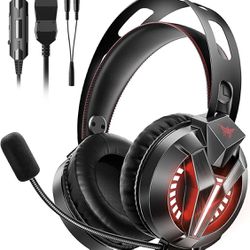 Gaming Headset with Microphone & Led Light,Stereo Bass Surround & Soft Memory Earmuffs