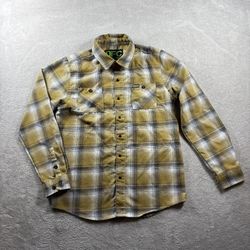 Dixxon Flannel Shirt Boys L Tan Youth Division Pearl Snap Plaid D-Tech #684