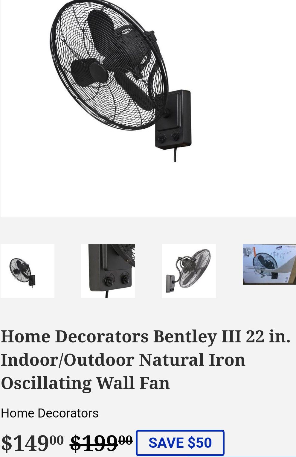 Home Decorators Bentley III 22 in. Indoor/Outdoor Natural Iron Oscillating Wall Fan