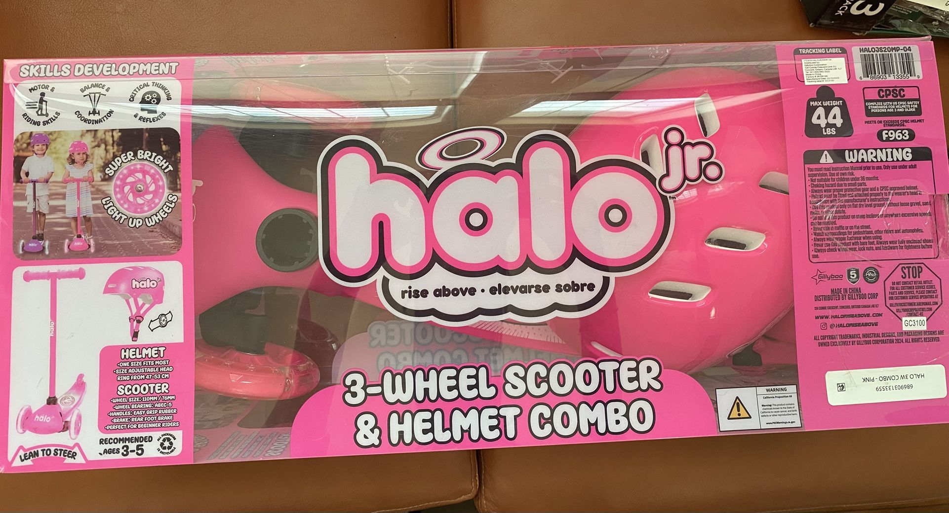 Pink Halo 3 -Wheel Scooter With Helmet!