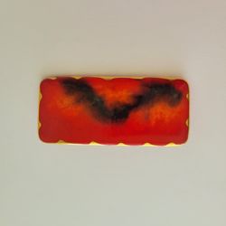 Vintage Abstract Brooch Pin Red Enamel Gold Trim Art Glass 2.25"