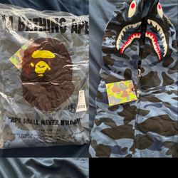 blue bape shark fully zipped hoodie