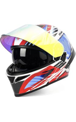 DOT Approved OTS Flip-Up Dual Visor Motorcycle Full Face Helmet with LED Spoiler Size Large 