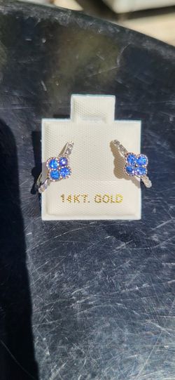 14kt White Gold Sapphire and Diamond Hoop Huggies