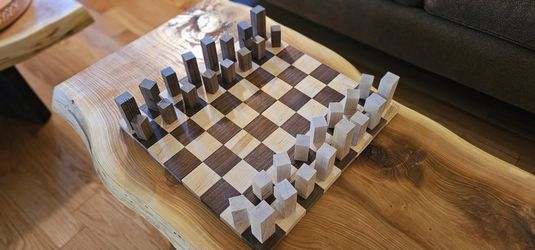 Walnut & Maple Chess Board and Pieces