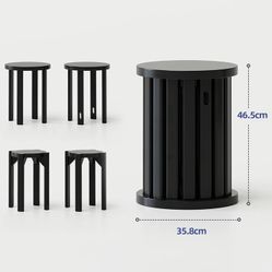 Nordic Solid Wood Stools Stackable 4-pieces Combination Portable Dining Stools Dress Makeup Stools for Living Room Furniture