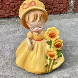 Vtg. 1970s Josef Originals Sunflower Girl Figurine Ecology Series Ceramic 5”