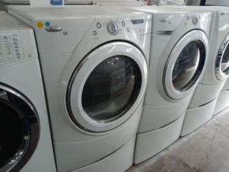 Whirlpool Duet front load washer and dryer set on pedestals - Free delivery