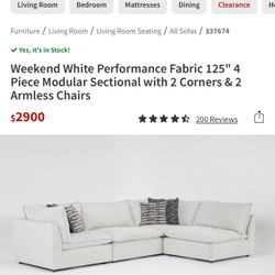 Weekend White Performance Fabric 125" 4 Piece Modular Sectional with 2 Corners 2 Armless Chairs