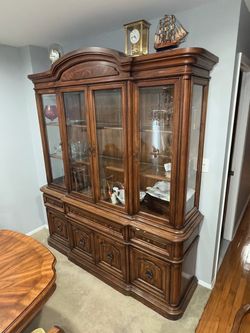 Large Wood China Cabinet with Glass Doors