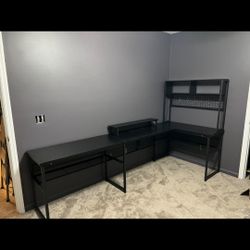 Large Office Desk with Power Outlets & LED Strip - Various Assembly Layouts