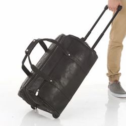 Reduced  $40 New With Tags Genuine Leather Wide Mouth Rolling Handcrafted Leather Duffel Bag With Wheels