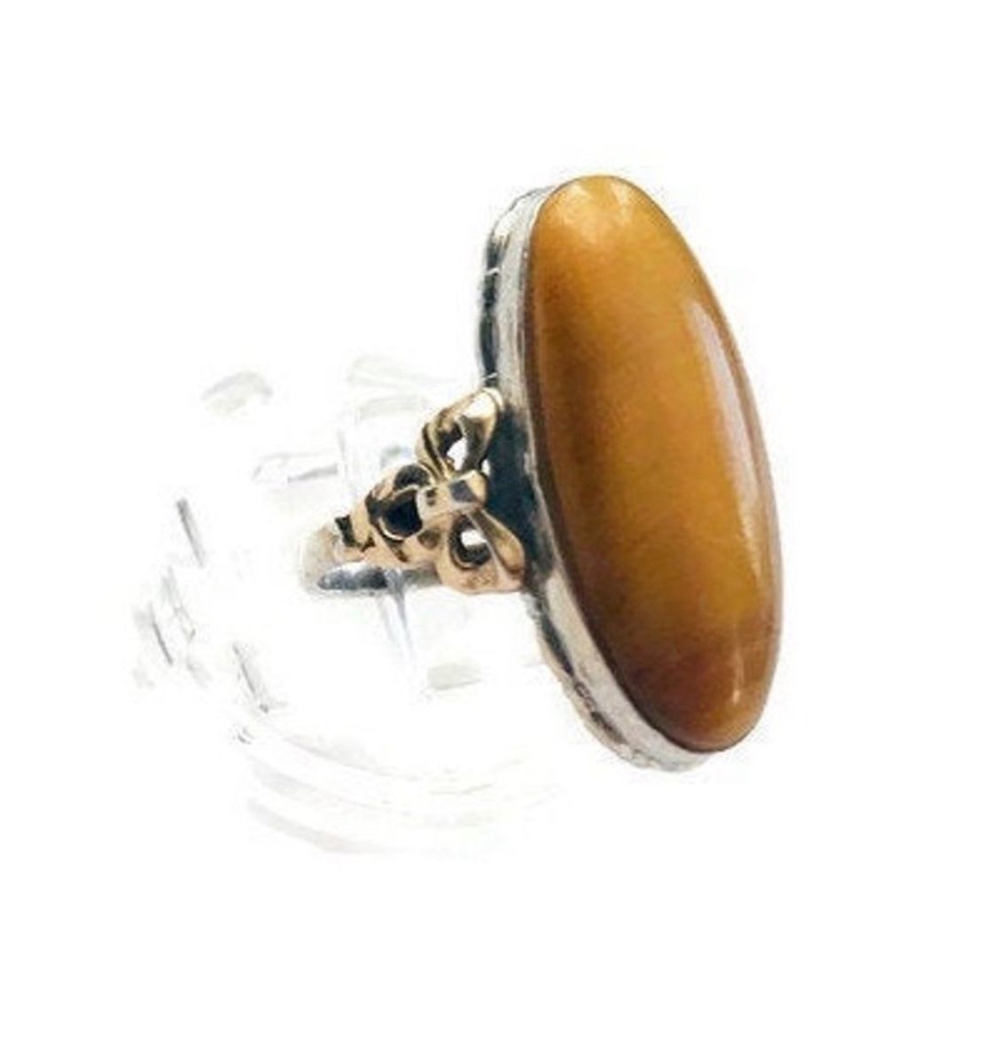 Vintage Art Deco Ring, Sterling Silver and 10K Gold Fill Clark & Coombs Cats Eye