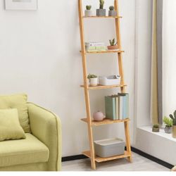 Ladder Shelf Modern Bamboo Leaning Bookshelf 