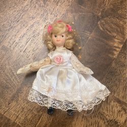 Pink Rose Porcelain Bride Doll